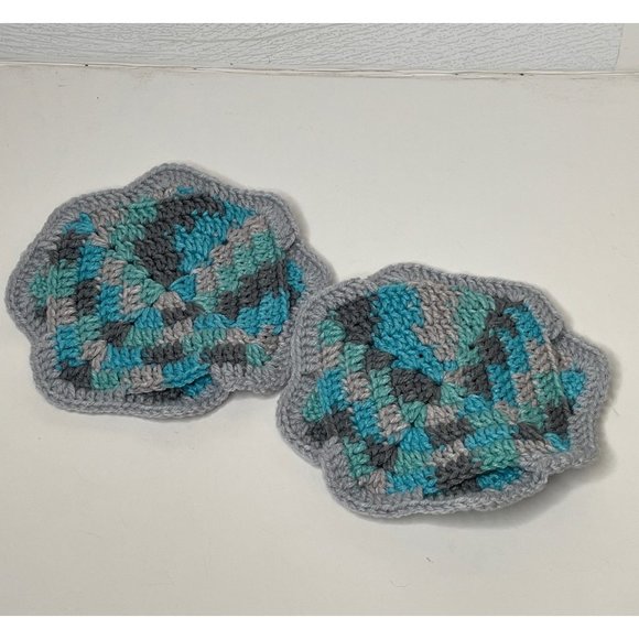 Handmade Crochet Washcloth Dish Washing Scrubbies Knit Gray Blue White - Picture 1 of 3
